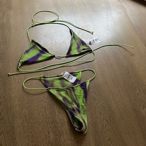 I. A. M. GIA bikini top and bottom. Green and purple   Size. XS